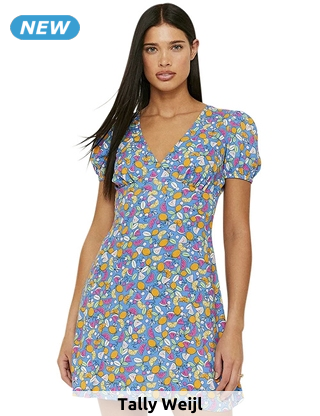 Tally Weijl Kleid mit Rückenausschnitt, blau bedruckt