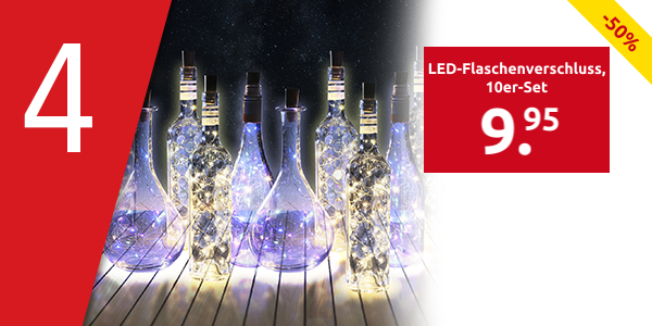 LED-Flaschenverschluss, 10er-Set, warmweiss/bunt