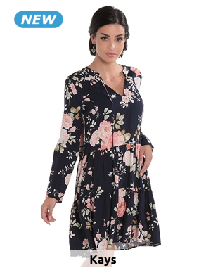 Kleid mit Stufenvolants, marine bedruckt