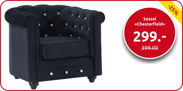 Sessel «Chesterfield», schwarz mit Strass