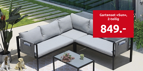 Gartenset «Sun», 2-teilig, mit Seitentaschen, 6 Personen, grau/schwarz