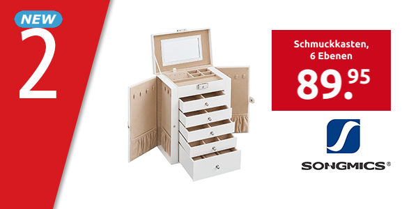SONGMICS Schmuckkasten, 6 Ebenen, 15,6x26x32 cm