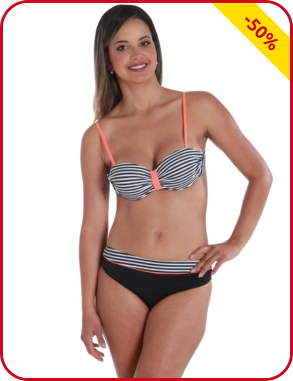 Push up-Bikini, marine/weiss gestreift
