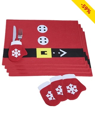 4er-Tischset «Weihnachten», mit Handschuhen fürs Besteck