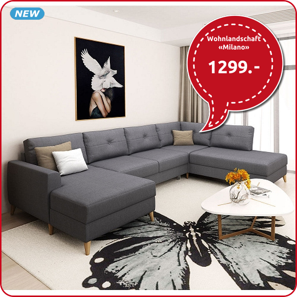 Wohnlandschaft «Milano» mit Gästebettfunktion, 318 x 225 x 150 cm, dunkelgrau