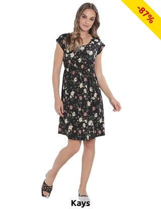 Kleid mit elastischer Taille und Raglanärmeln, schwarz/weiss