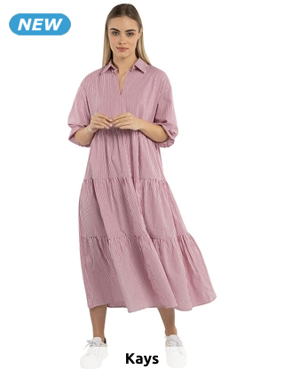 Gestreiftes langes Kleid, rosa/weiss