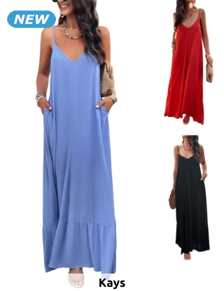 Langes Kleid «Bella», mit Taschen, blau