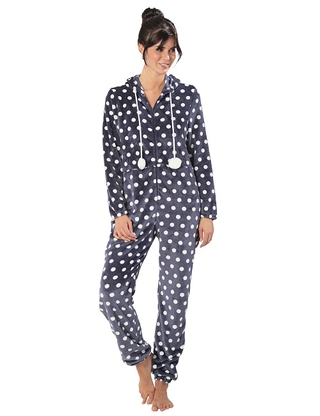 Fleeceoverall, navy/weiss