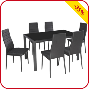 Set «Black», 1 Tisch mit 6 Stühlen