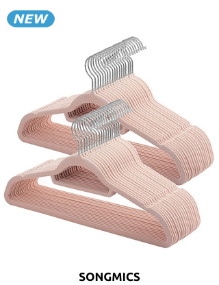 Songmics Kleiderbügel mit Samt, 50 Stück, hellrosa