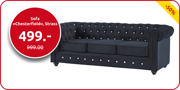 Sofa «Chesterfield», schwarz mit Strass