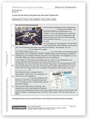 Arbeitsblatt Bundestagswahl - Niveau B1