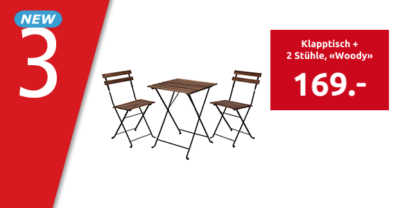 Klapptisch + 2 Stühle, «Woody»