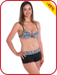 Push up-Bikini, schwarz/weiss bedruckt