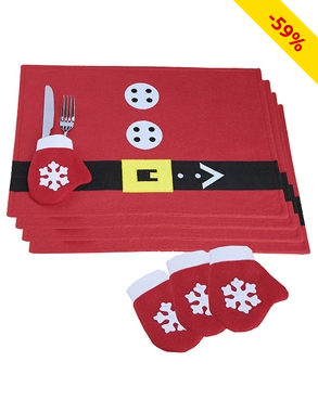 4er-Tischset «Weihnachten», mit Handschuhen fürs Besteck