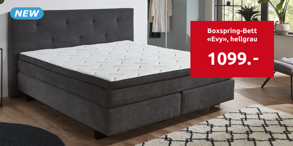 Boxspring-Bett «Evy», 180 x 200 cm, hellgrau