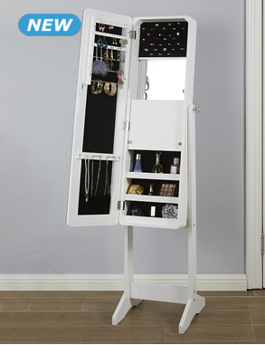 Schmuckschrank «Tablette», mit Spiegel & LED, weiss