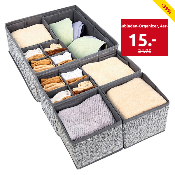 Schubladen-Organizer, 4er-Set, aus Vlies, grau