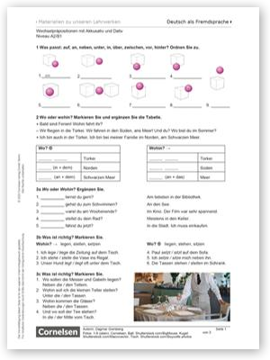 Wechselpräpositionen mit Dativ und Akkusativ - Niveau A2/B1, Arbeitsblatt