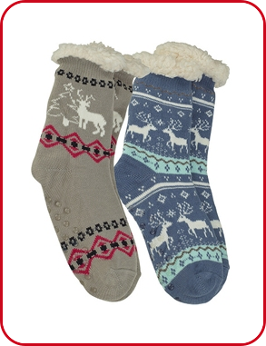 Socken mit Wintermotiv, 2er-Pack, grau/blau