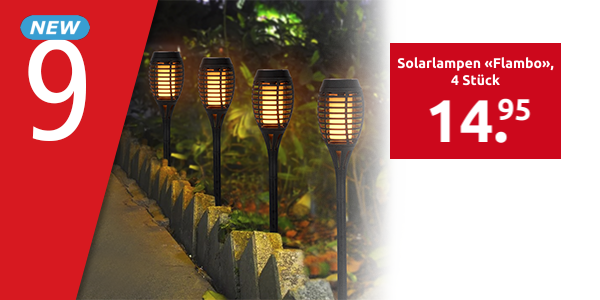 Solarlampen «Flambo», 4 Stück, mit abnehmbarem Erdspiess