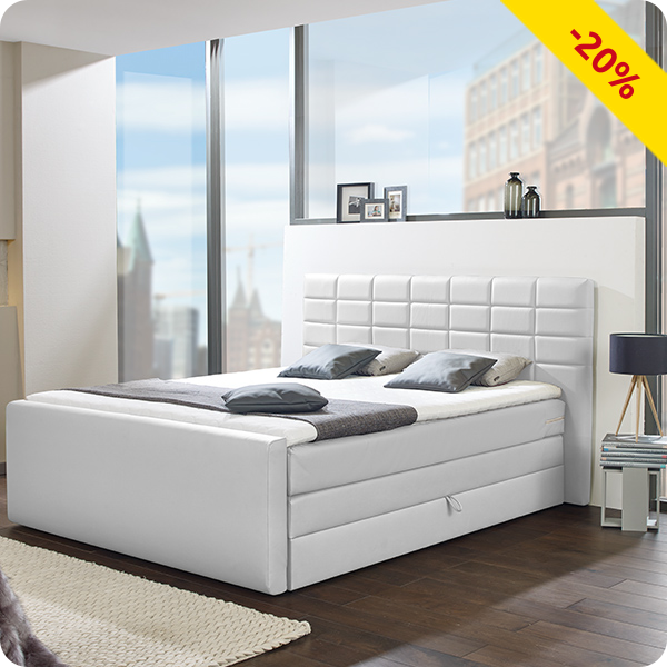 Boxspring-Bett «Nora», weiss, 120 x 200 cm, 1 Box, 1 Matratze