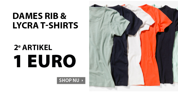 Dames rib & lycra t-shirts 2e artikel voor 1 euro