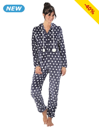 Fleeceoverall, navy/weiss