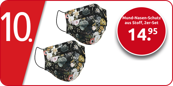 Mund-Nasen-Schutz aus Stoff, 2er-Set, schwarz geblümt