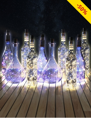 LED-Flaschenverschluss, 10er-Set, warmweiss/bunt