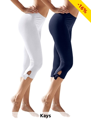 3/4-Leggings im 2er-Pack mit Bindebändchen, weiss + marine