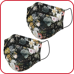 Mund-Nasen-Schutz aus Stoff, 2er-Set, schwarz geblümt