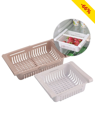 Aufbewahrungskörbe für Kühlschrank, 2er-Set, verstellbar, beige/weiss