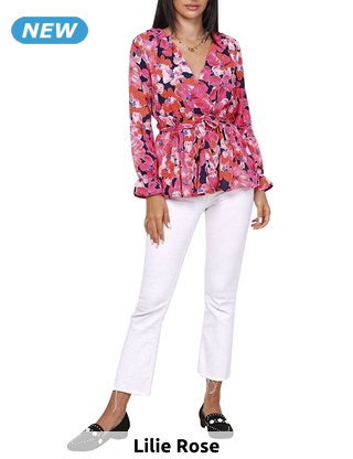 Lilie Rose Top mit Gürtel, bedruckt rot/schwarz