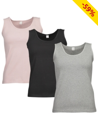 Ärmellose Tops im 3er-Pack, schwarz + grau + rosa