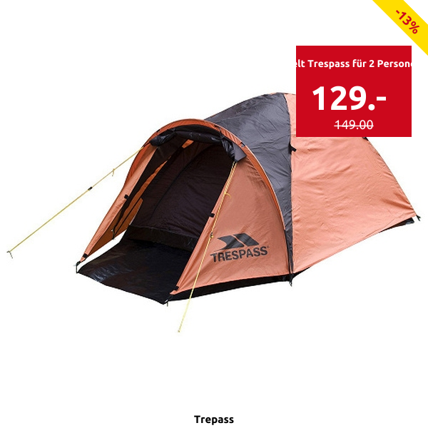 Zelt Trespass für 2 Personen, 150 x 205 x H 115 cm