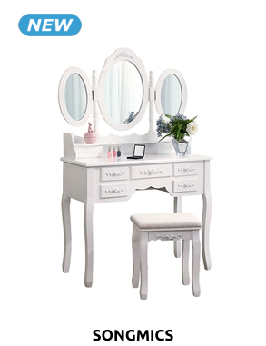 SONGMICS Schminktisch & Hocker«Romantique», B 90 x H 145 x T 40 cm, weiss