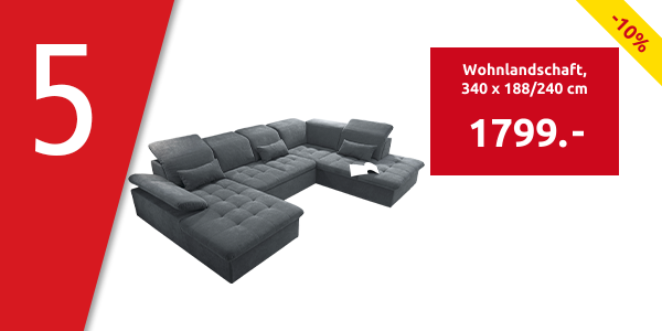 Wohnlandschaft «Wayne», 340 x 188/240 cm, anthrazit