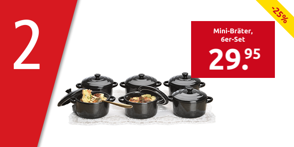 Mini-Bräter, 6er-Set, mit Deckeln, schwarz