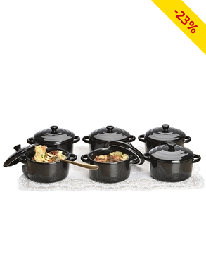 Mini-Bräter, 6er-Set, mit Deckeln, schwarz