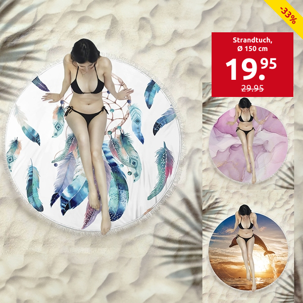 Strandtuch, rund, Ø 150 cm, «Delfin»