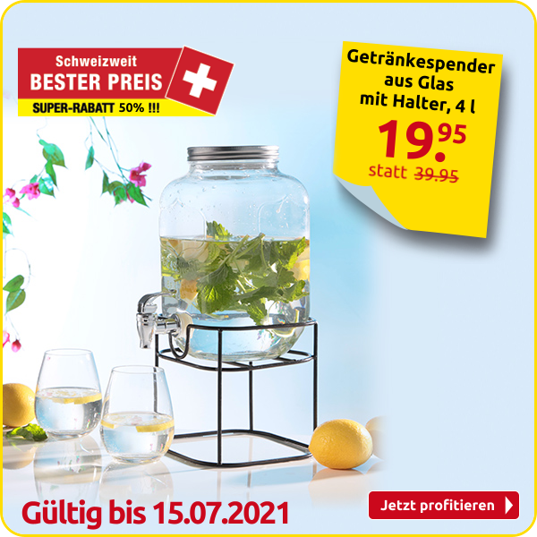 Getränkespender aus Glas mit Halter, 4 l