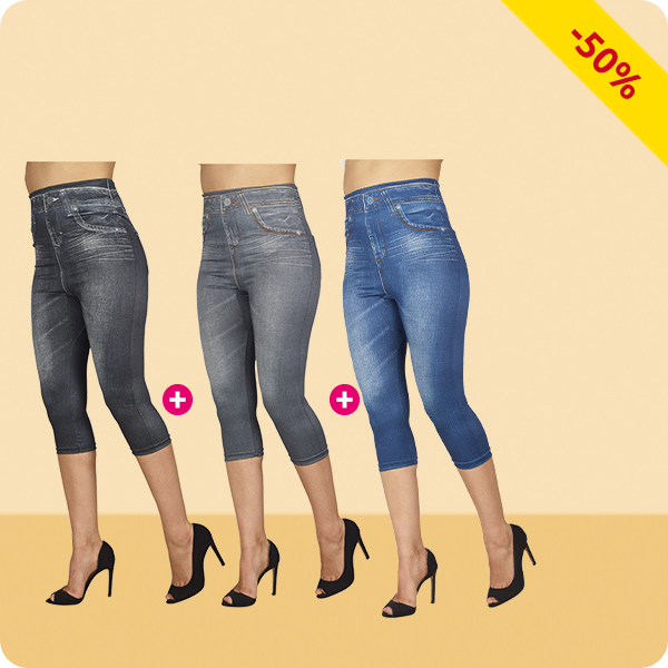 Capri-Jeggings im 3er-Pack mit Jeans-Print