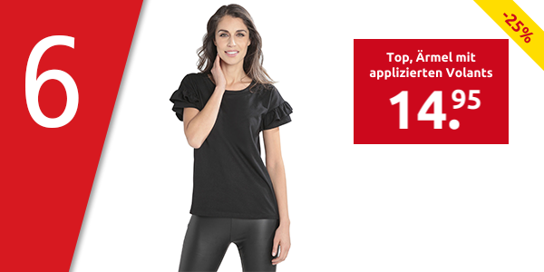 Top, Ärmel mit applizierten Volants, schwarz