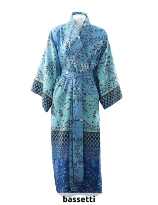bassetti Kimono «Ortigia», Baumwollsatin, blau