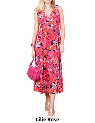 Lilie Rose Langes Kleid, bedruckt rot/schwarz