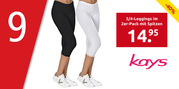 3/4-Leggings im 2er-Pack mit Spitzen