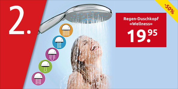Regen-Duschkopf «Wellness» mit 5 verschiedenen Programmen