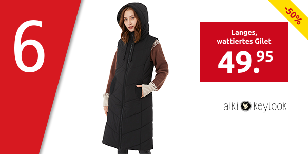 Langes, wattiertes Gilet «Ava», schwarz